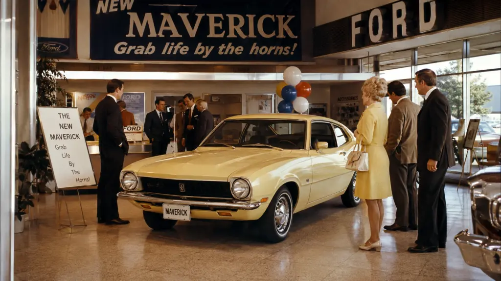 1970_Ford_Maverick_Dealership_Showroom Original 1970 Ford Maverick advertisement